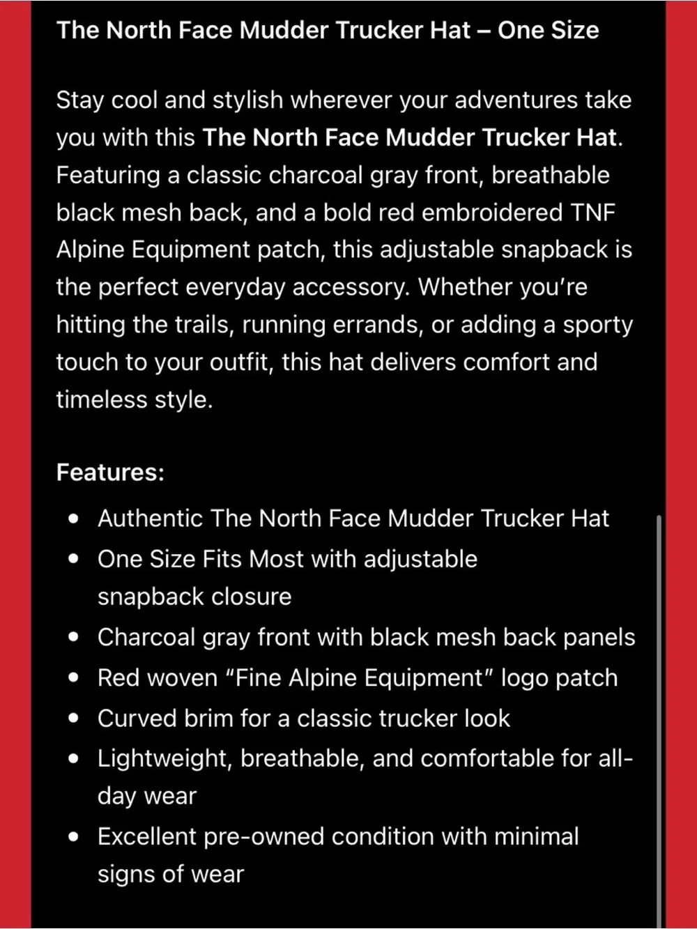 The North Face Grey and Red Mudder Trucker Hat